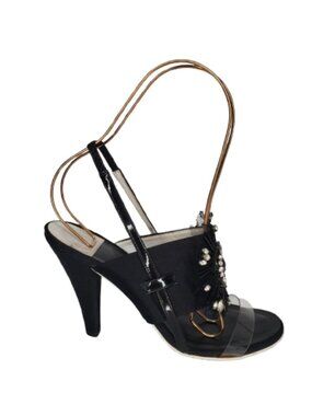 Chanel Black Satin & PVC Crystal Starburst Slingback Heels